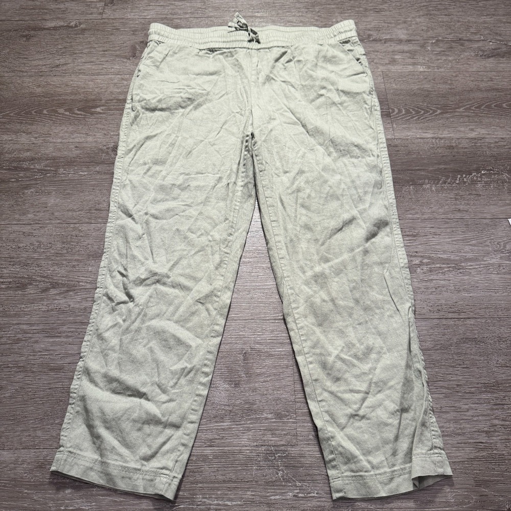 32 Degrees Pants Mens Large Beige Linen‎ Blend Baggy Elastic Waist 35x26 Lounge